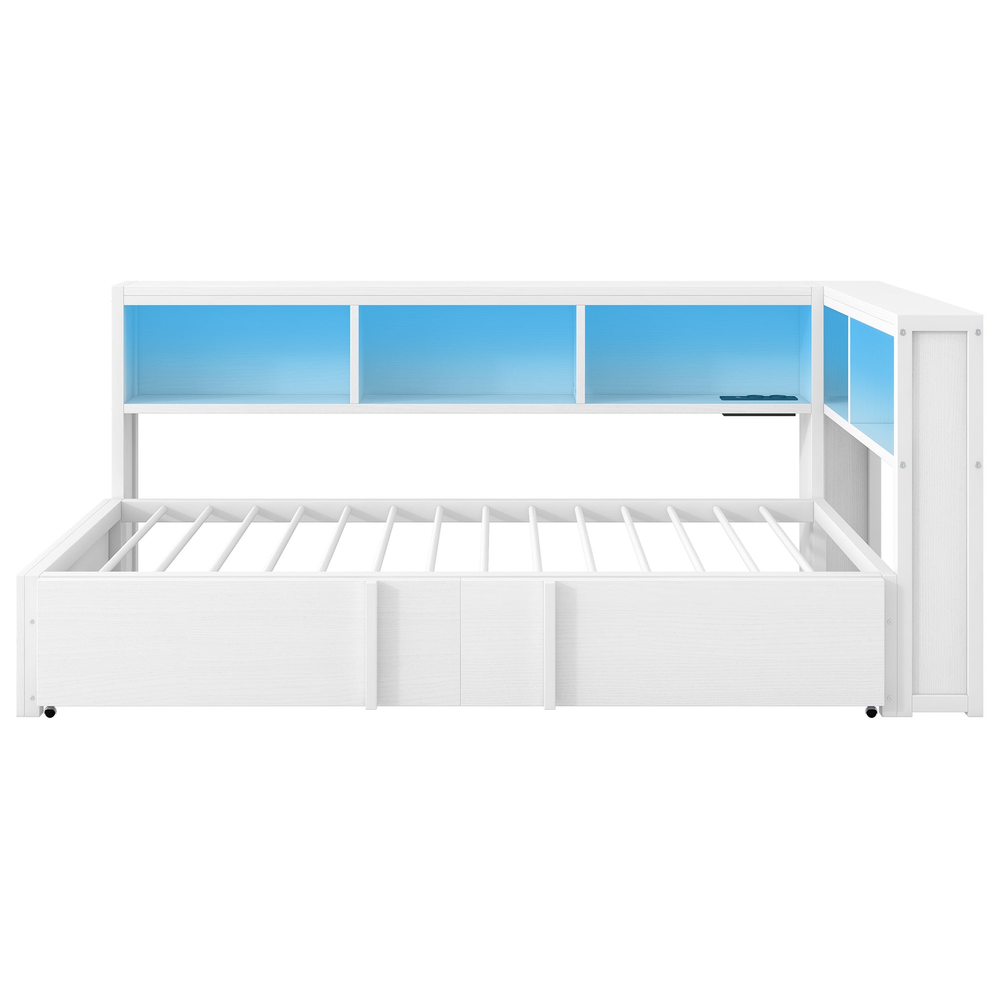 Rozkładana sofa 90x200cm - Z wysuwanym łóżkiem - z schowkiem - z LED i portem USB - Biały (bez materaca) - 7
