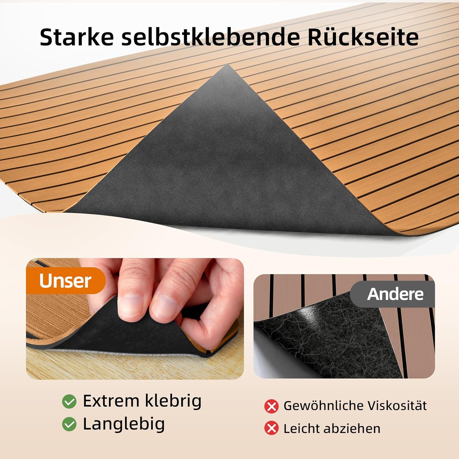 Revêtement de sol en mousse EVA pour bateau - Imitation teck marine - Revêtement de sol antidérapant en mousse autocollante - Feuille de rouleaux - 3