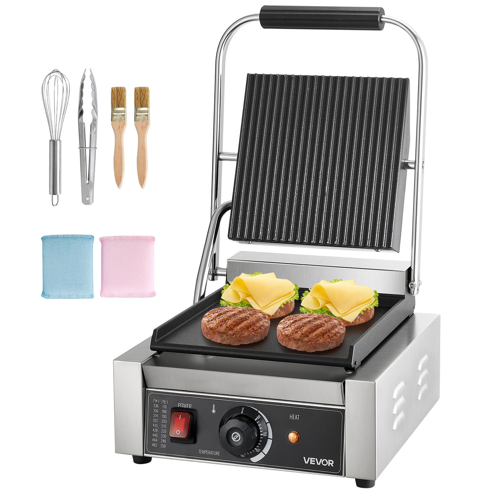 Grill kontaktowy Grill elektryczny Opiekacz do kanapek Prasa do panini Komercyjny 1800 W VEVOR