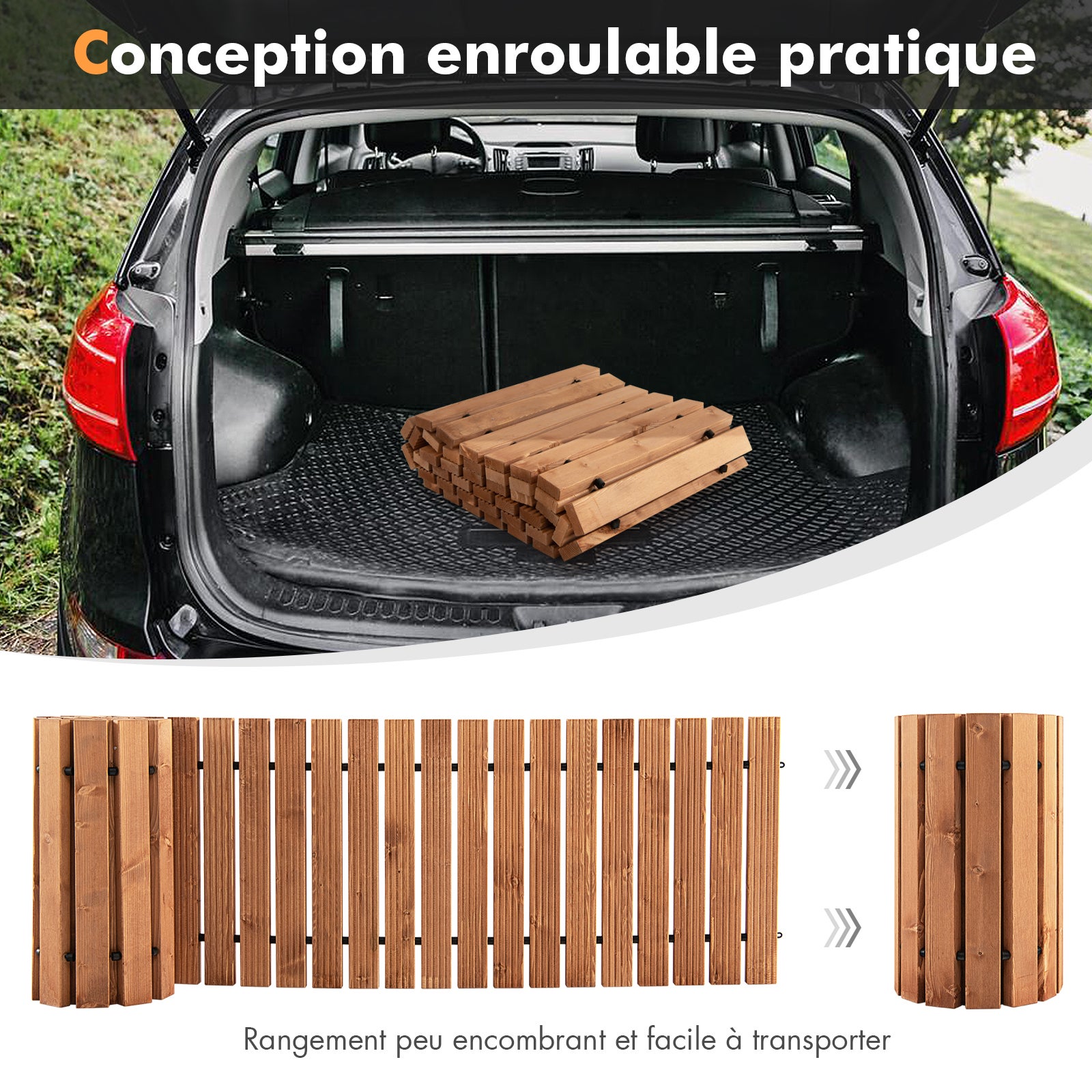 Bordure Droite à Dérouler en Bois de 245 cm, Allée de Jardin Extérieure Résistante aux Intempéries avec Fil d'Acier, 245 x 43 cm - 7