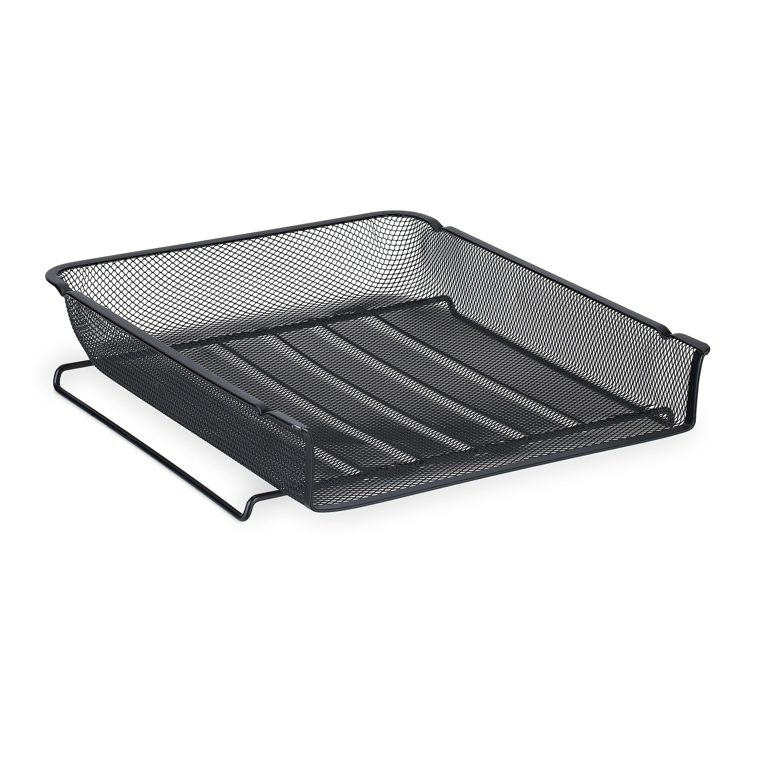 Vaschetta Portadocumenti, Design a Rete, Portalettere per Ufficio, Acciaio, Impilabile, 6,5x28,5x34 cm, Nero, Relaxdays - 8