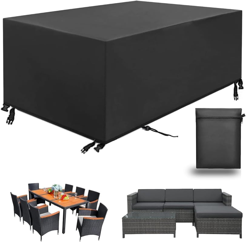 Pokrowiec na meble ogrodowe, wodoodporny i odporny na promieniowanie UV, odpowiedni do stołów zewnętrznych (czarny, 170 x 94 x 70 cm, 420D)