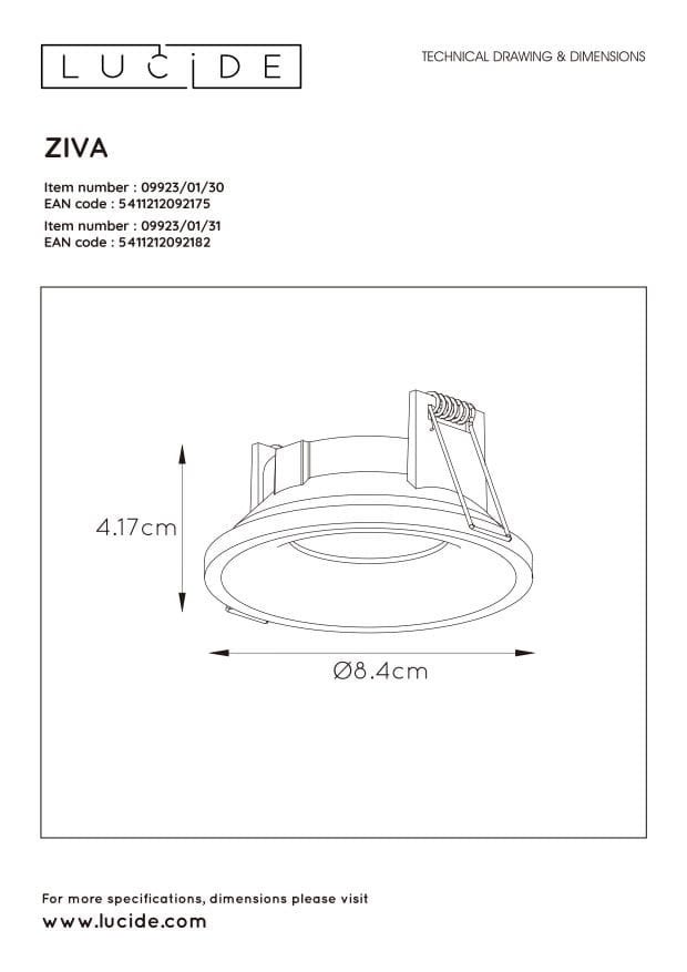 Spot encastrable ZIVA - Blanc - 1xGU10 (MR16) - Lucide - 6