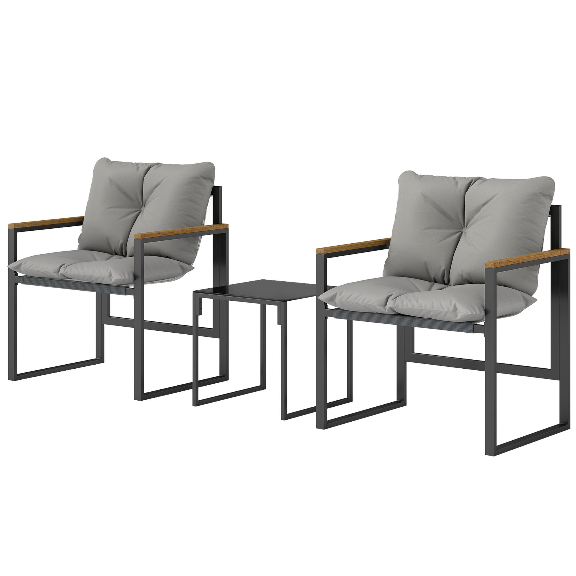 Ensemble table et chaises de jardin en métal pour 3 personnes avec coussins épais, multicolore - 2