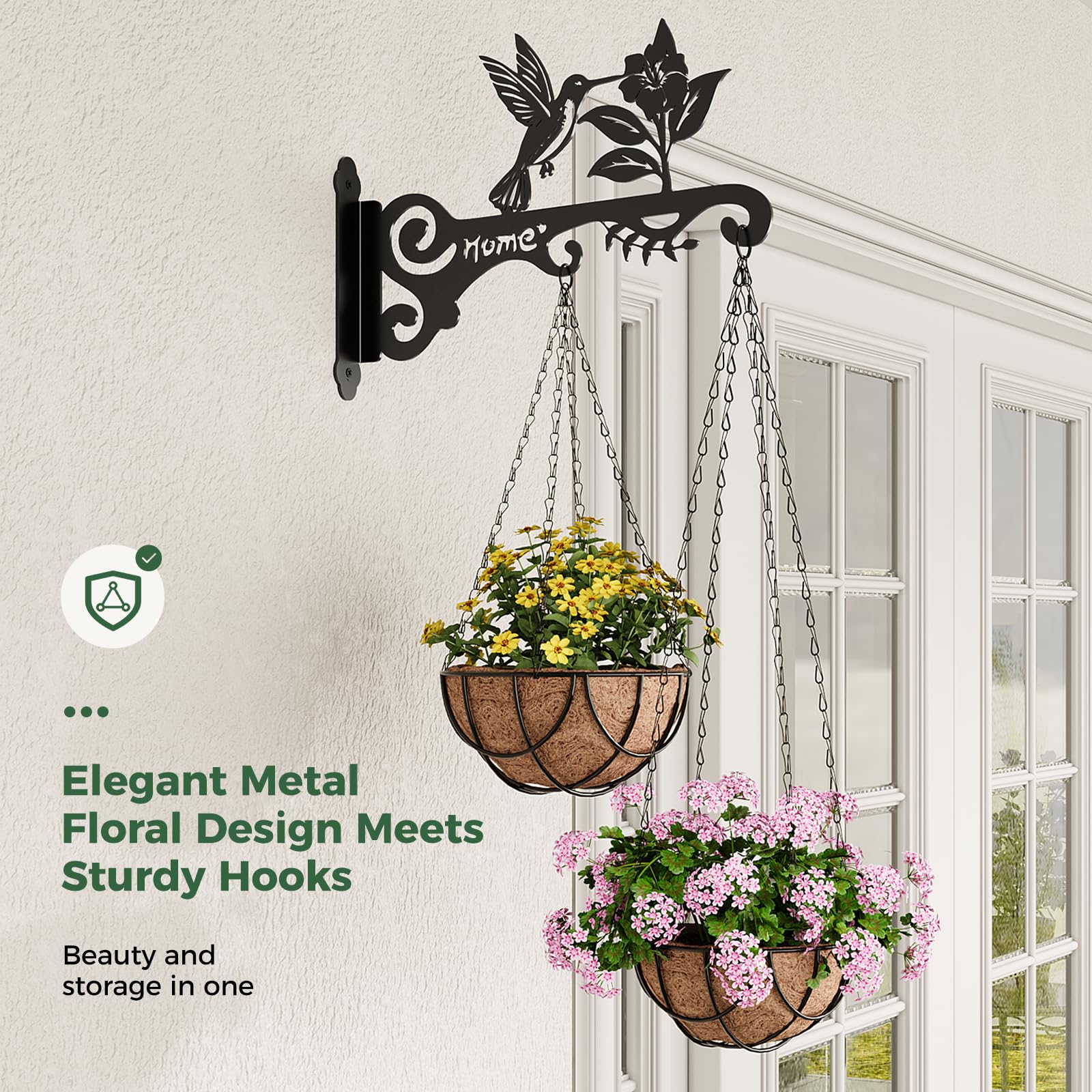 Support de plantes suspendu en métal motif colibri - Lot de 2 supports muraux pour balcon - 2
