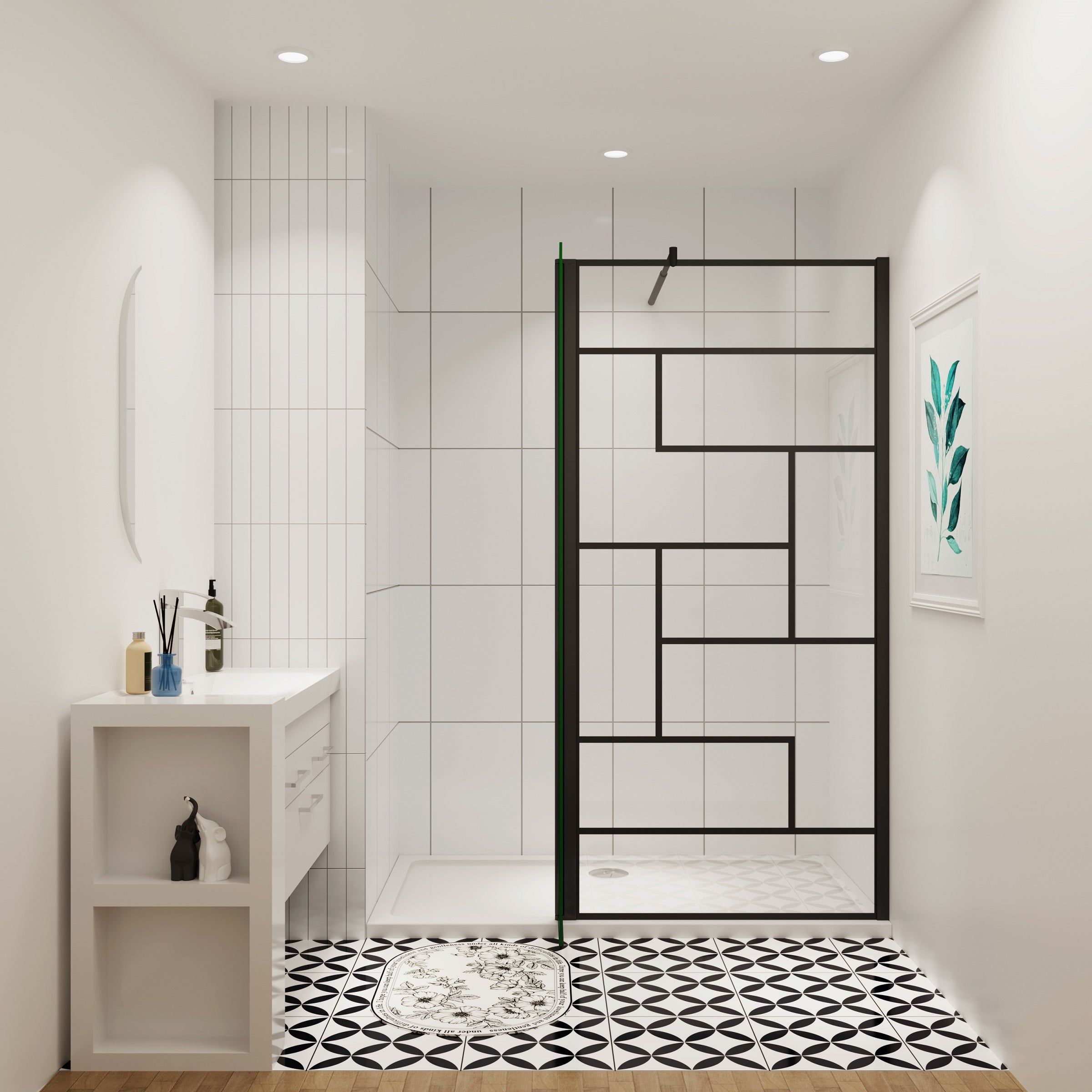 Paroi De Douche Pivotante 60+30x200cm En 8mm Verre Trempé, Océan Paroi De Douche Noire Avec Retour Pivotant + Barre Noire 90cm En Carré | Leroy Merlin