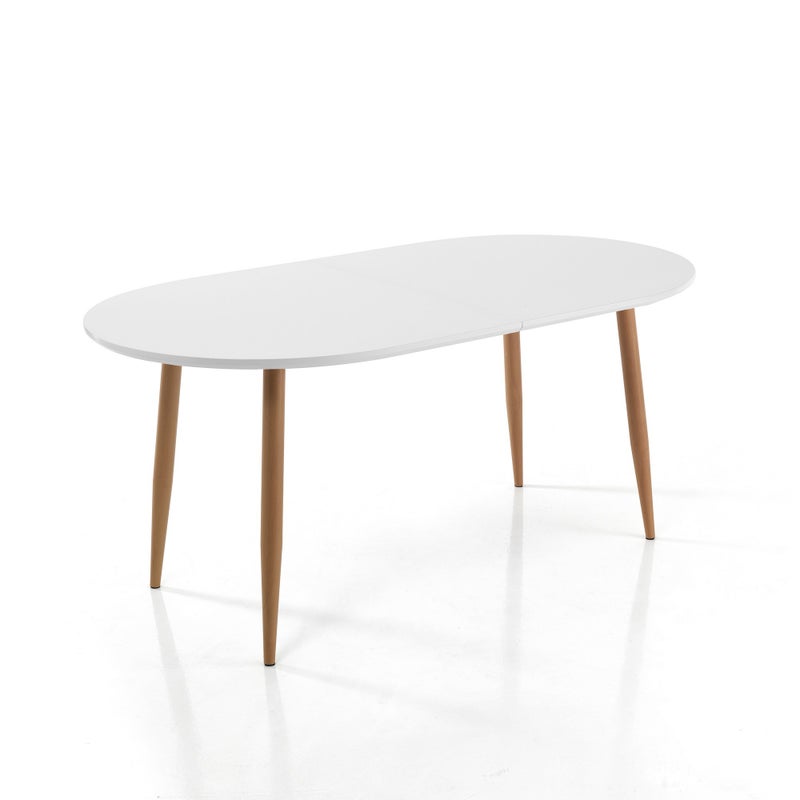 Stół rozkładany do jadalni TOLOSA, MDF matowy biały, metal dębowy, 160/220 cm