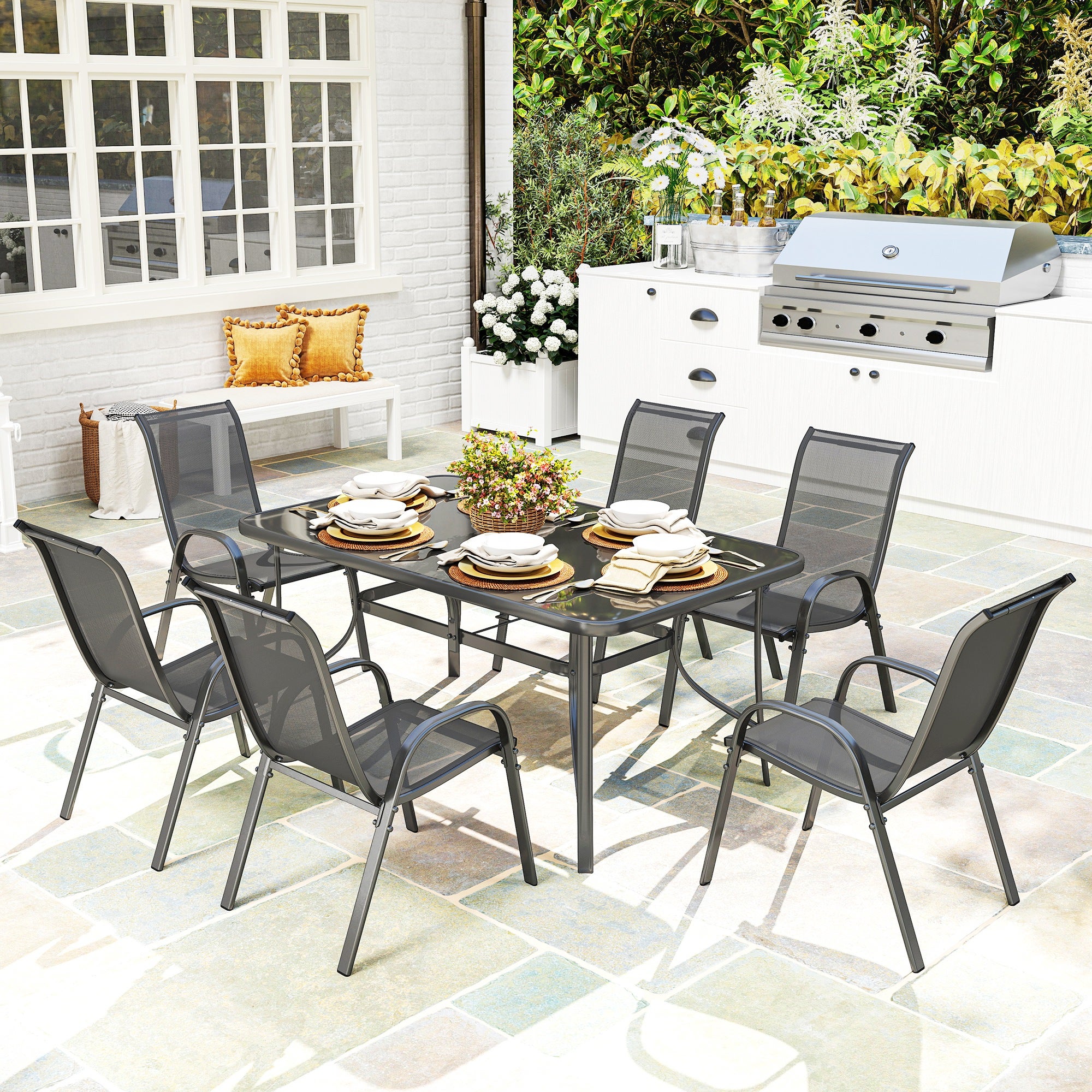 Muebles de Jardín Outsunny Metal, Textilene Gris Oscuro 150x90x71 cm - 2