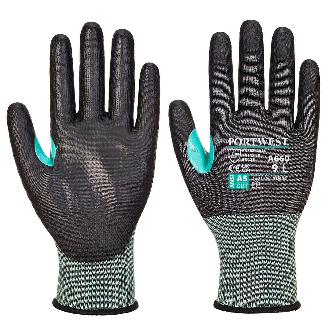 Portwest - Gants anti-coupures CS de niveau E jauge 18 en PU avec renfort pouce - Noir - 11 - 2