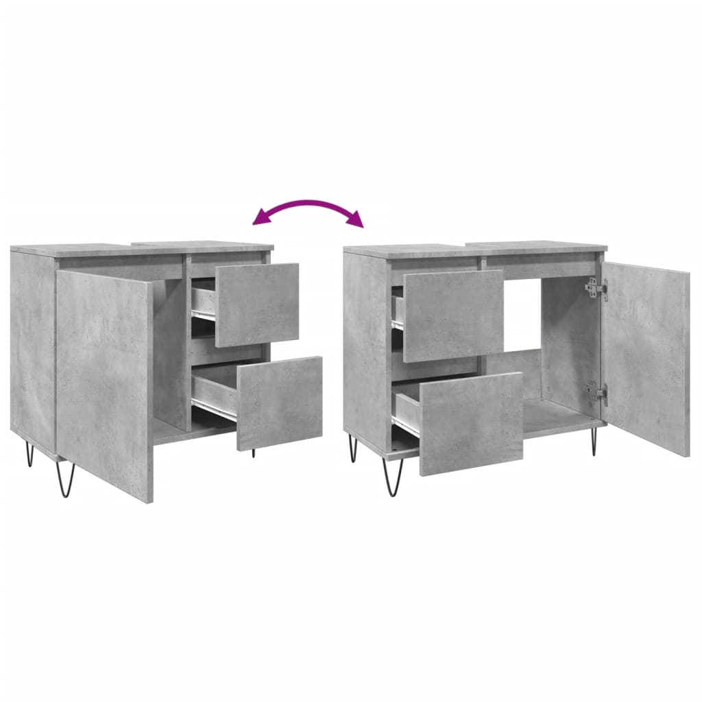 Mueble lavabo de baño gris hormigón 65x33x60 cm - 8