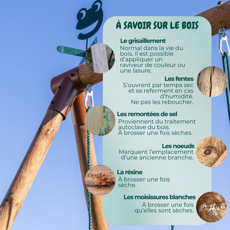 Portique en bois rond 4 agrès avec corde et échelle ERNEST - 9