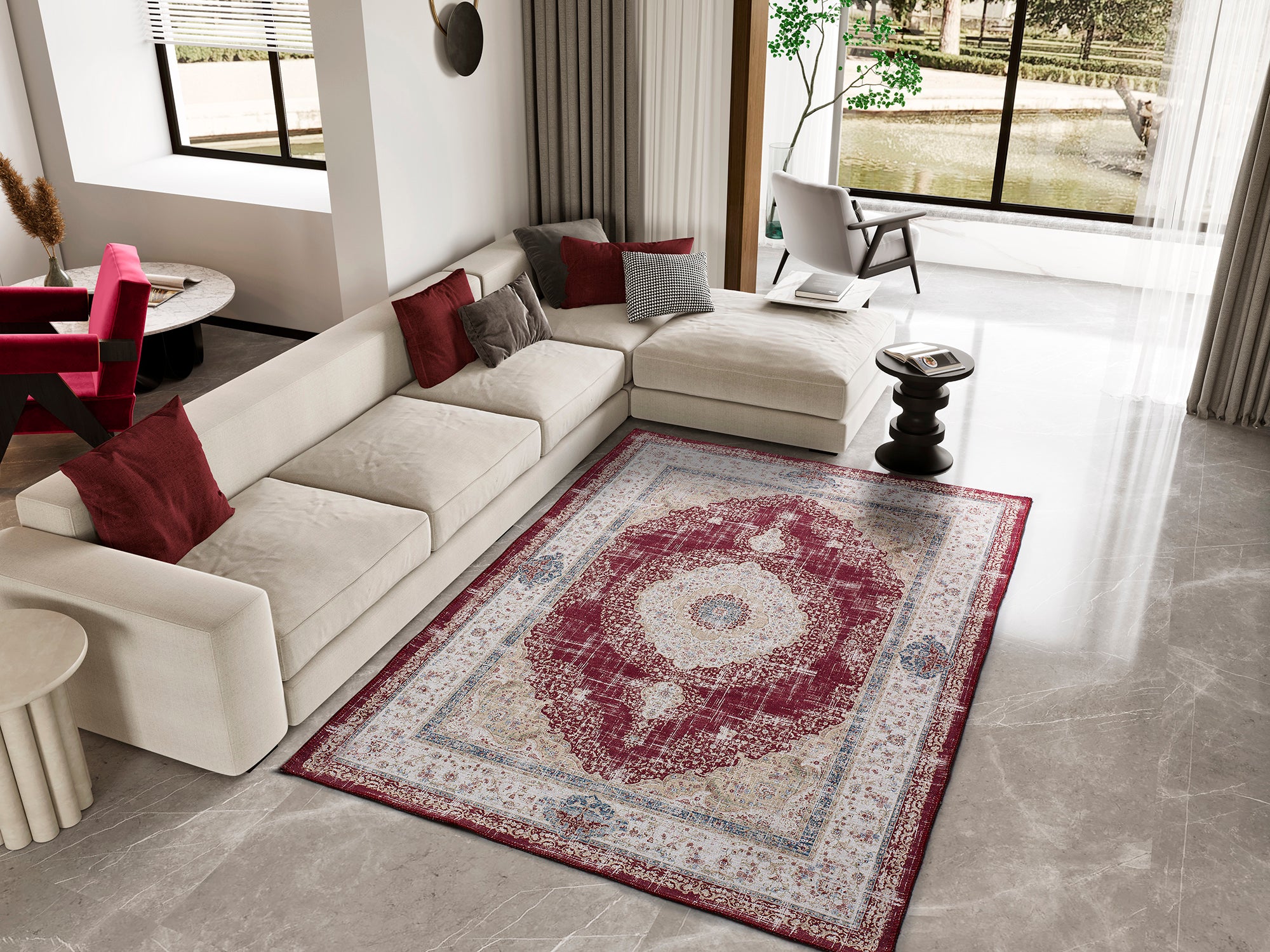 Alfombra interior rojo rectangular 140 x 200 cm neila vintage - atticgo