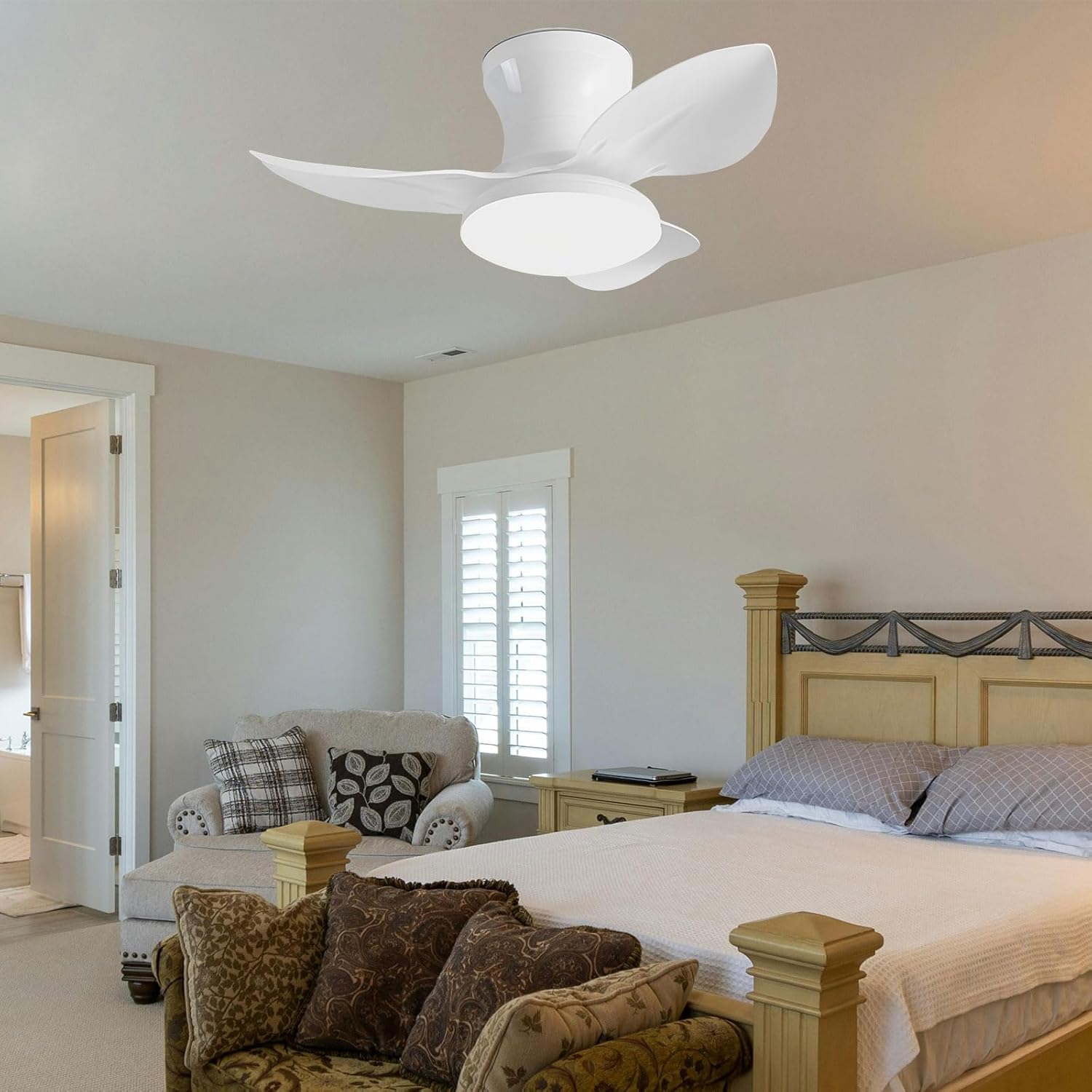 Ventilateur de plafond 65 cm avec éclairage, télécommande/application, variateur d'intensité, 6 vitesses de ventilation, minuterie, réversible (blanc) - 7