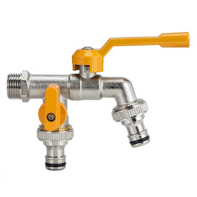 Kran z podwójnym zaworem pod kątem 90 stopni, zawór rurociągowy do użytku domowego i zewnętrznego (żółty)
