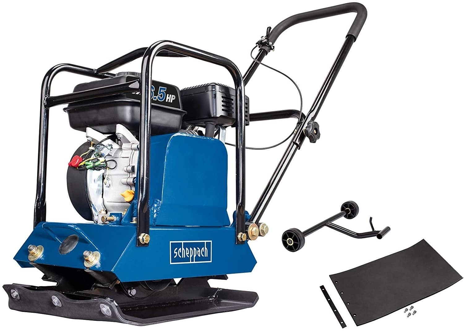 Scheppach Plaque vibrante thermique HP1200S - 6,5 CV - 15 kN - compactage 30 cm - Vitesse 25m/min - Tapis + dispositif de déplacement inclus - 6