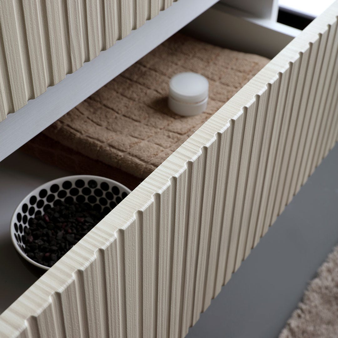 Mobile bagno sospeso 80cm bianco con 2 cassetti rovere cannettato | Bilbao - 6