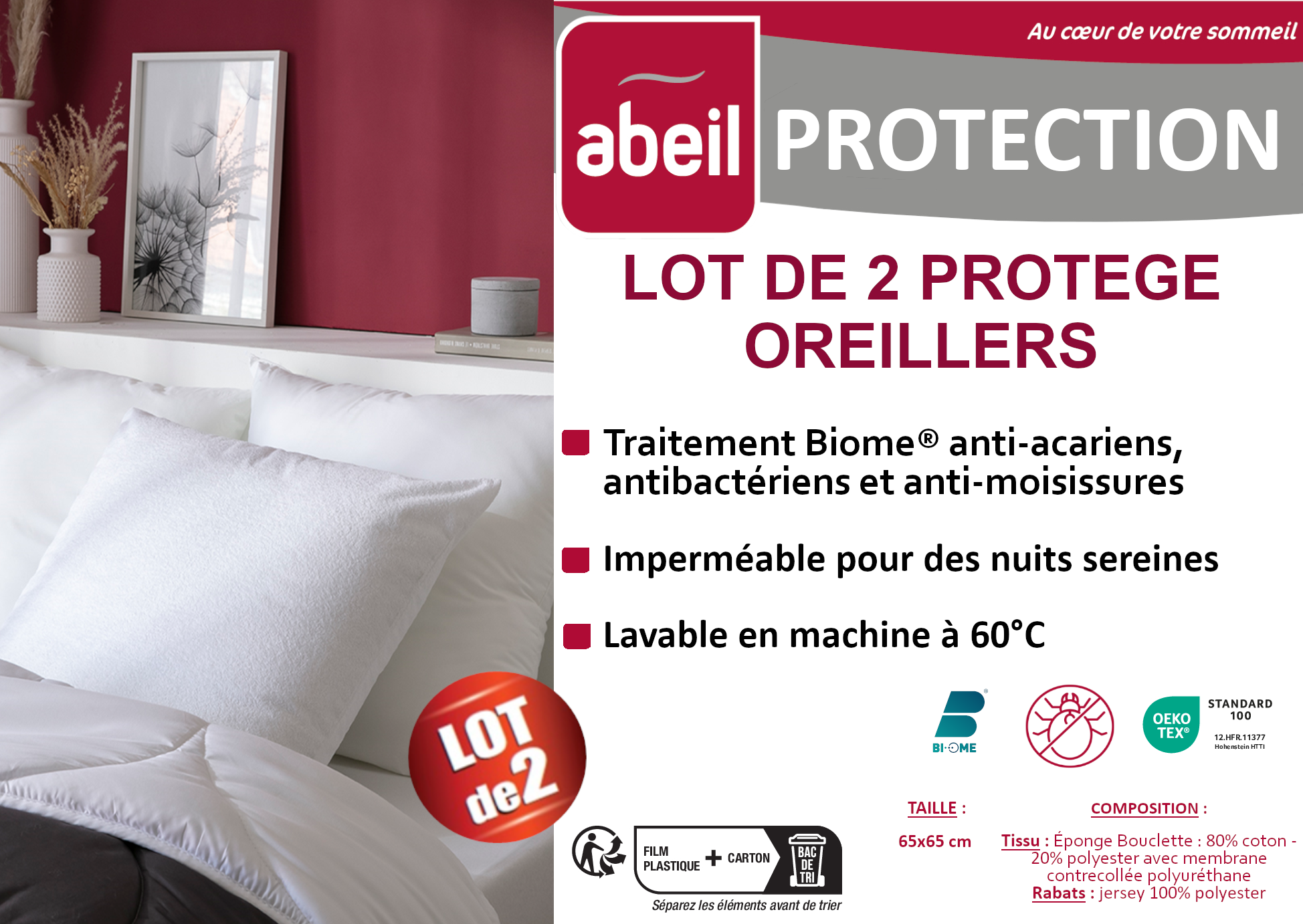 Lot de 2 protèges-oreillers Anti-acariens Biome® 65 x 65 cm - 4