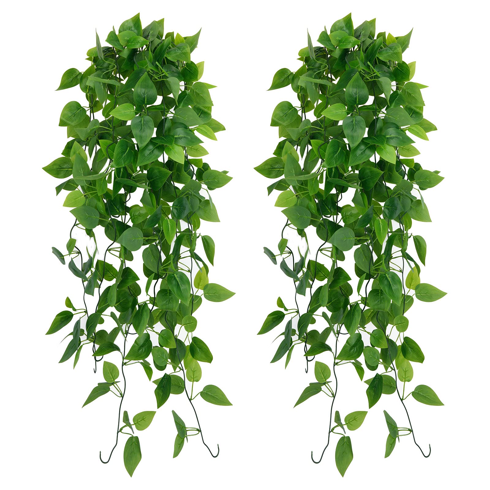 2 sztuki sztucznych roślin wiszących, 90 cm sztucznego bluszczu z zielonymi liśćmi Scindapsus do dekoracji domu