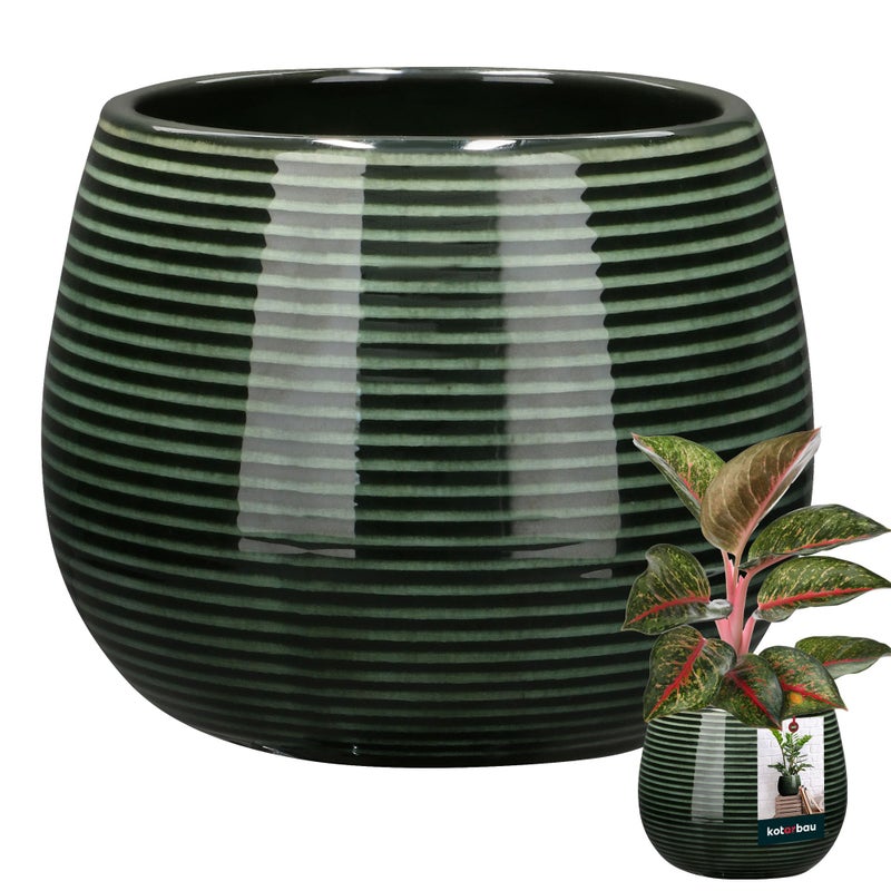 Donica osłonka doniczka okrągła ceramiczna 12cm ryflowana na kwiaty rośliny - KOTARBAU