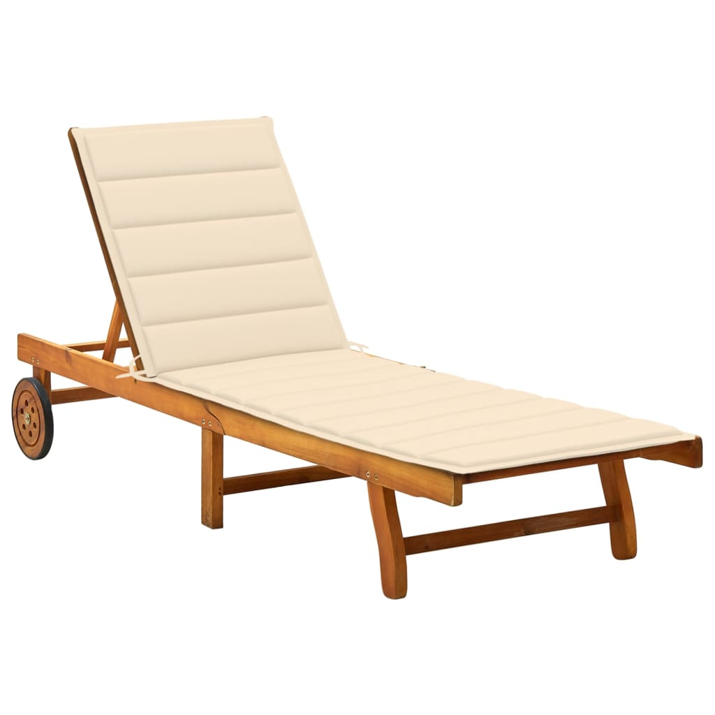 Lettino Prendisole da Giardino | Sedia a Sdraio | Chaise Longue con Cuscino Massello di Acacia CFW53705 - 2
