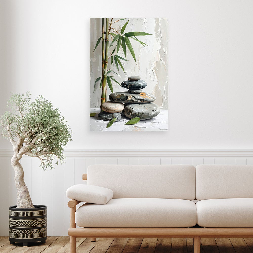 Obraz do salonu sypialni kuchni, Kamienie zen spa liście bambusa beżowy 70x100 - 2