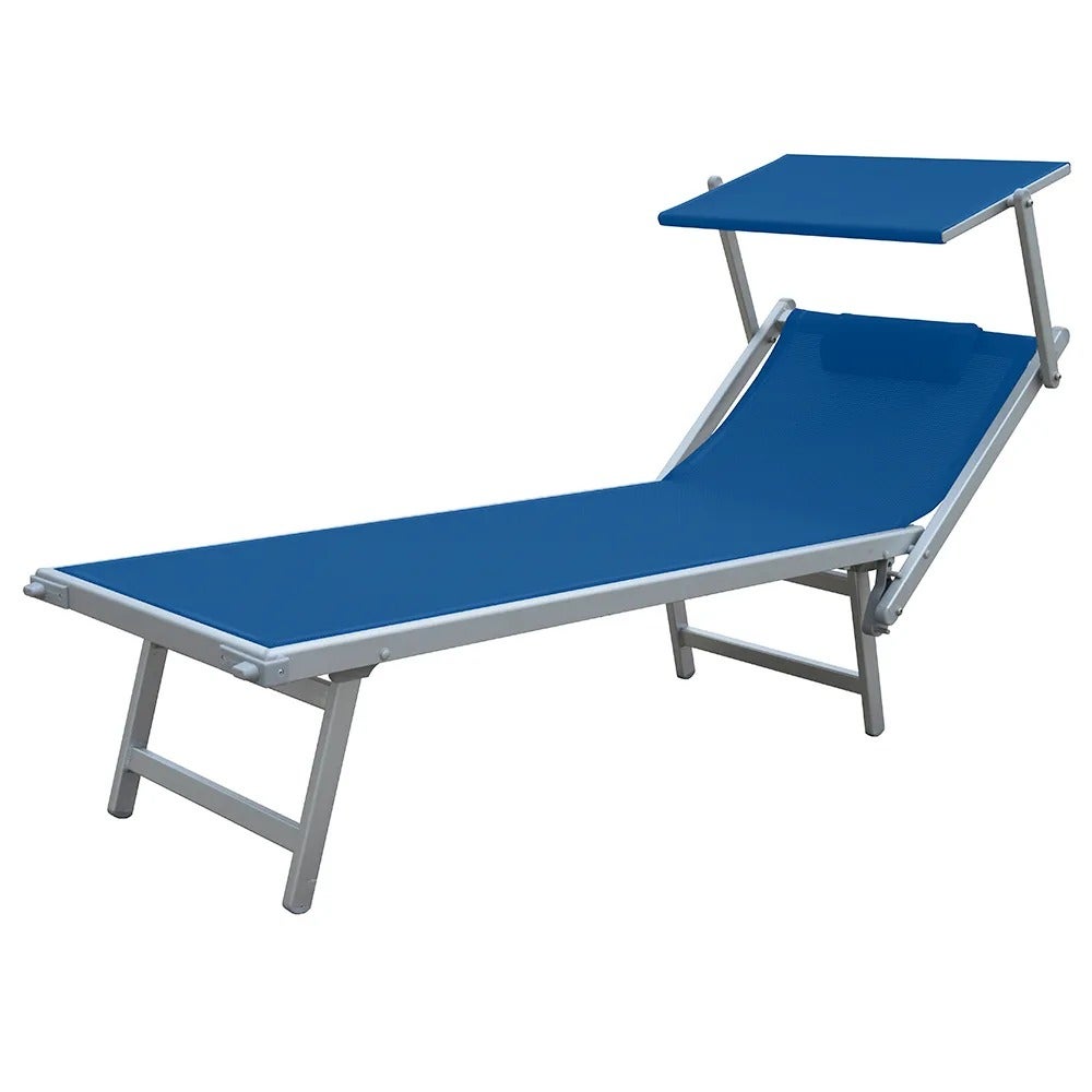 Lettino Mare TEMPO STYLE In Alluminio - Pieghevole Con Tetto Parasole, Textilene Blu, Portata 170kg - Foto 6