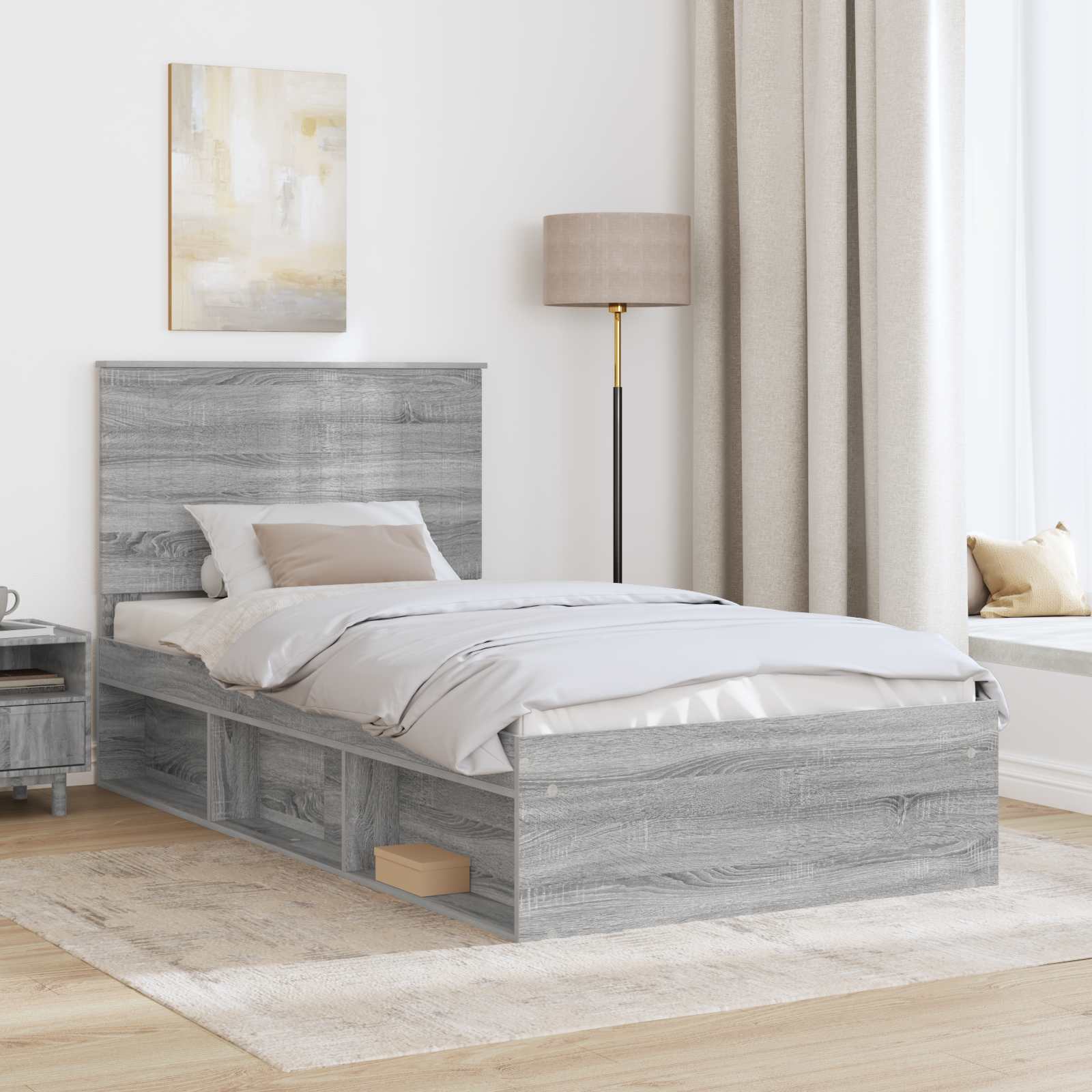 Cadre de lit gris 100 x 200 cm en bois de pin massif - 3