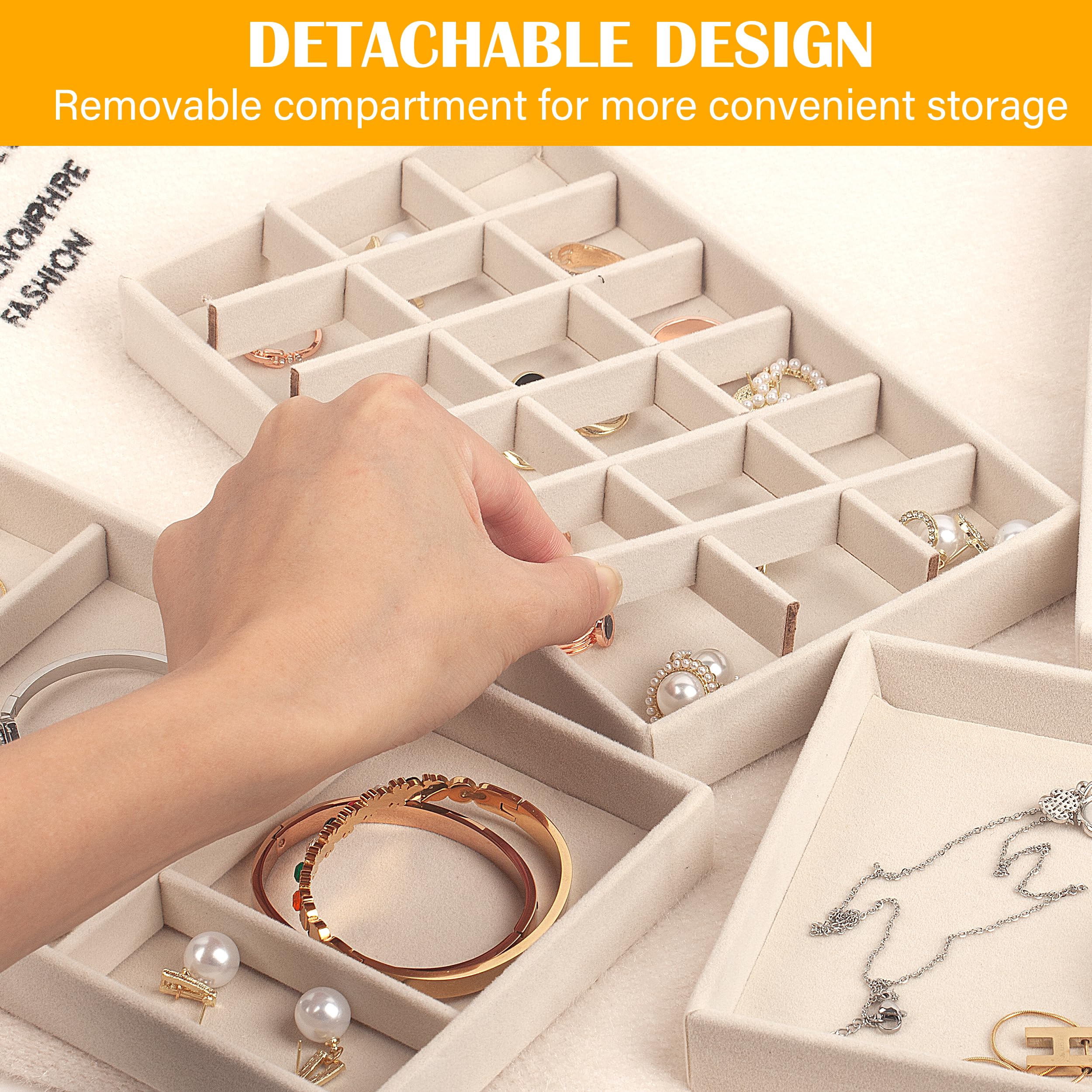 4 pcs Plateaux rangement bijoux, rangement collier, organisateur bijoux, petit plateau velours,pour présenter boucles d'oreilles et colliers - 4