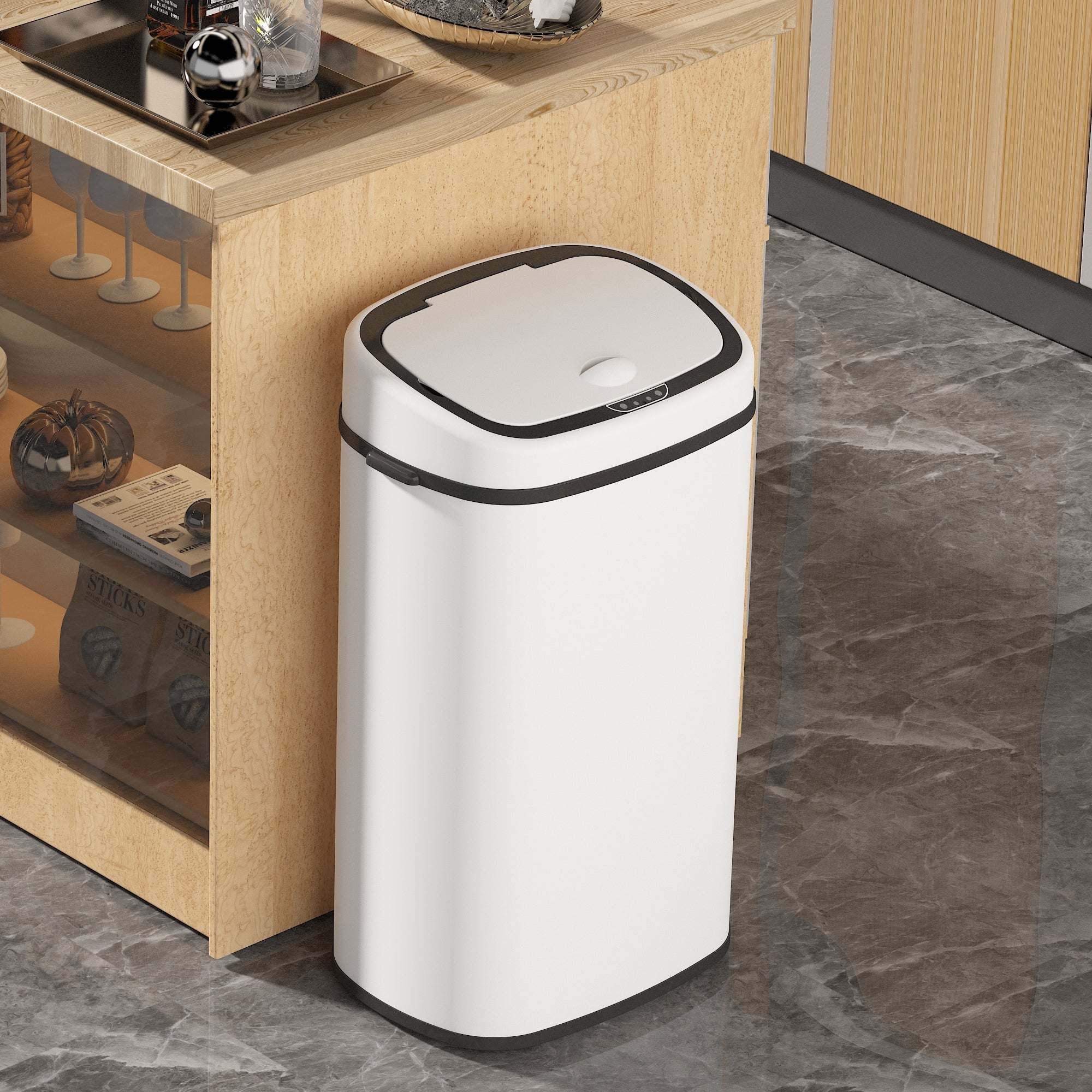 Poubelle de cuisine automatique 58L grande capacité en acier BLANC avec ...