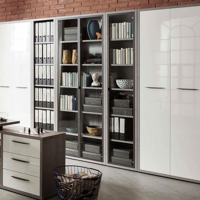 COMPOSAD | Libreria Alta della Linea DISEGNO Con 5 Ripiani Regolabili, (LxAxP) 44x217,50x35,70cm Grigio Cemento, Soggiorno, Ufficio, Made in Italy