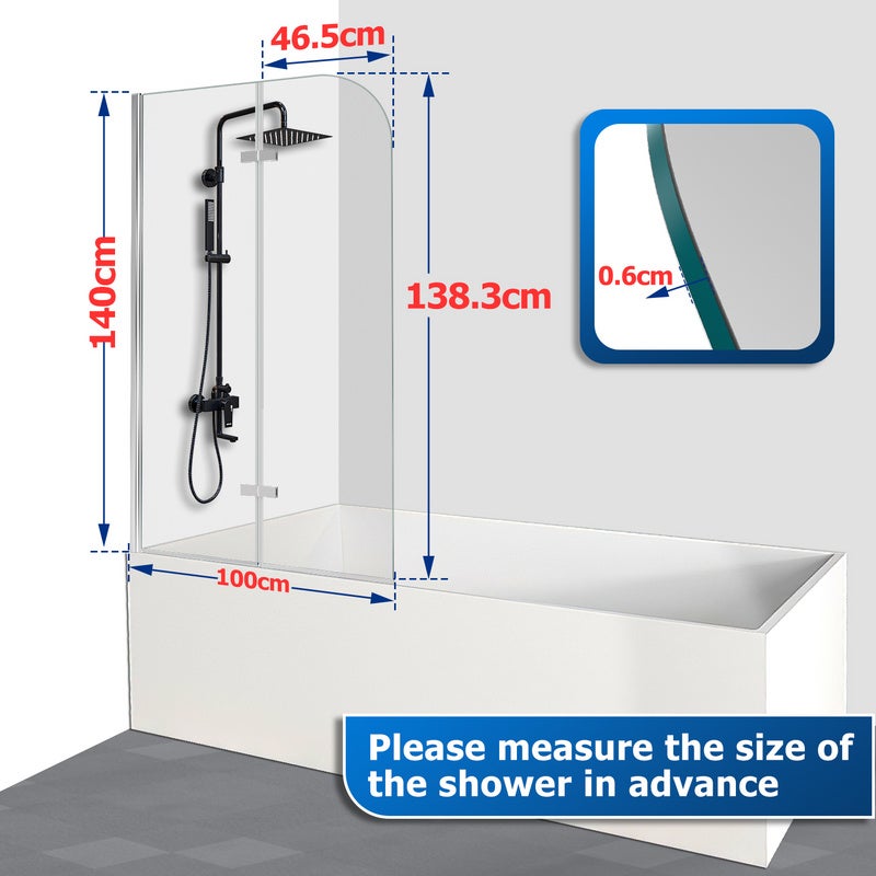Pare-baignoire pivotant à 180degré pivotant Paroi de douche sanitaire 6mm Nano Repliable glass 2 parties 100x140cm Argent - 2