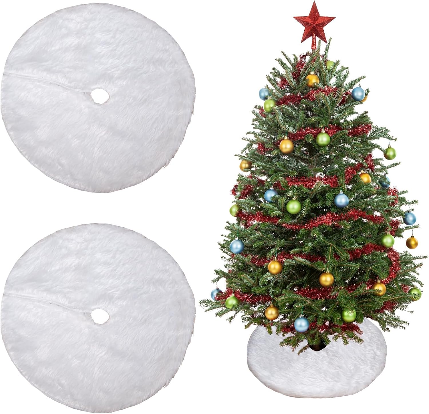 Jupe De Sapin De Noël Blanc, Tapis De Sapin Blanc Peluche, Couvre Pied Jupe De Sapin De Noël Blanc, Tapis De Sapin Blanc Peluche, Couvre Pied