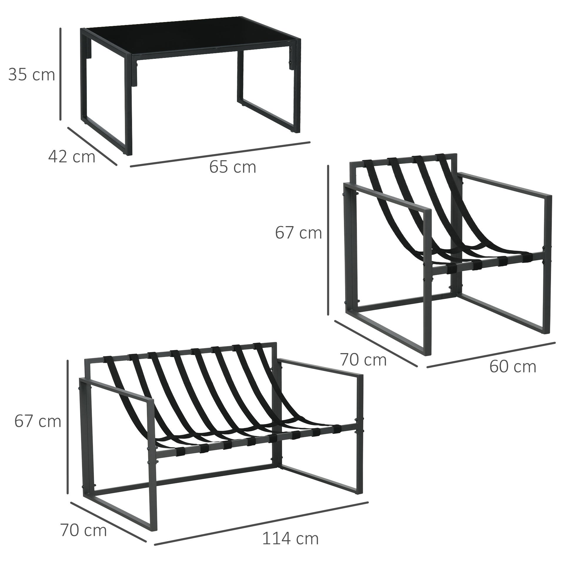 Salon de jardin 4 pièces 4 personnes avec canapé 2 places, 2 fauteuils et 1 table basse gris - 5