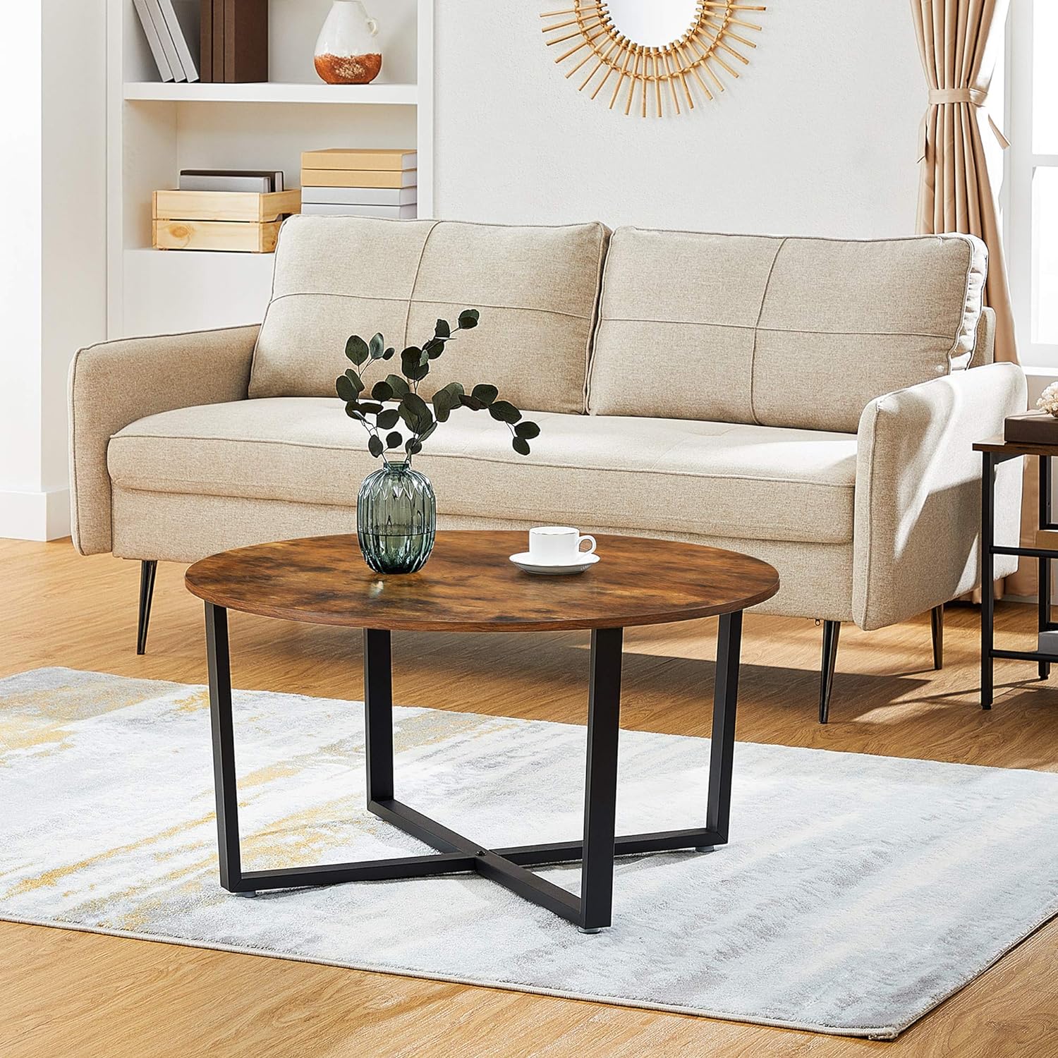 Table Basse Ronde, Table De Salon, ALINRU, Montage Facile,marron ...