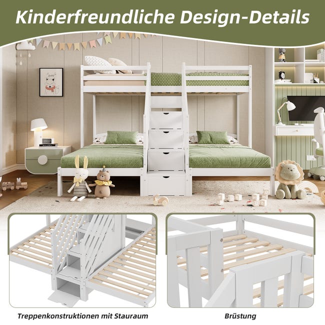 Letto A Castello In Legno Massiccio Di Faggio - Con Rete, Design Naturale, Senza Scivolo - Foto 2