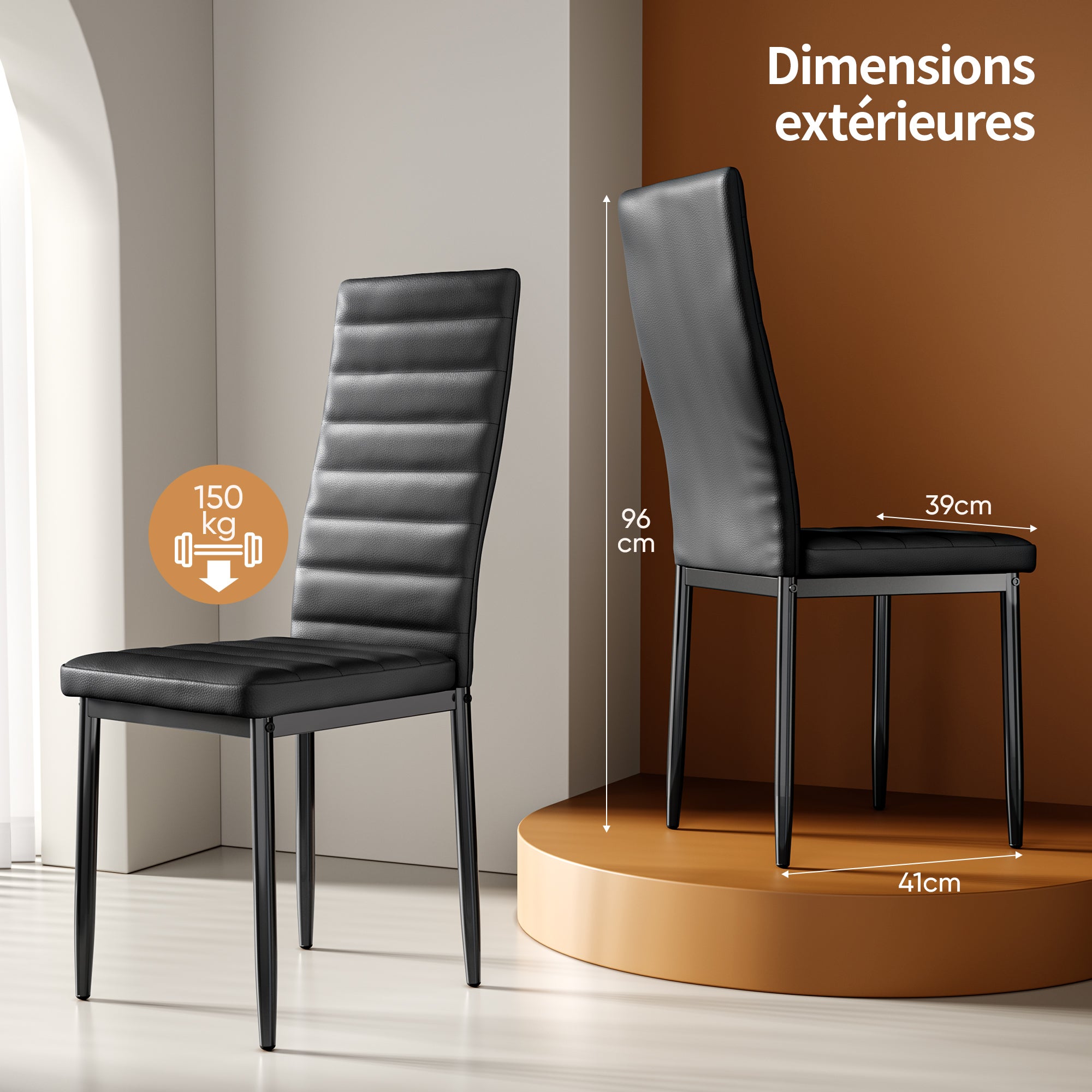 Set di 6 Sedie da Pranzo Moderne con Rivestimento in Pelle PU, Struttura Metallo e Piedini con Gomma Antiscivolo - Nero per Interni Bealife - 3