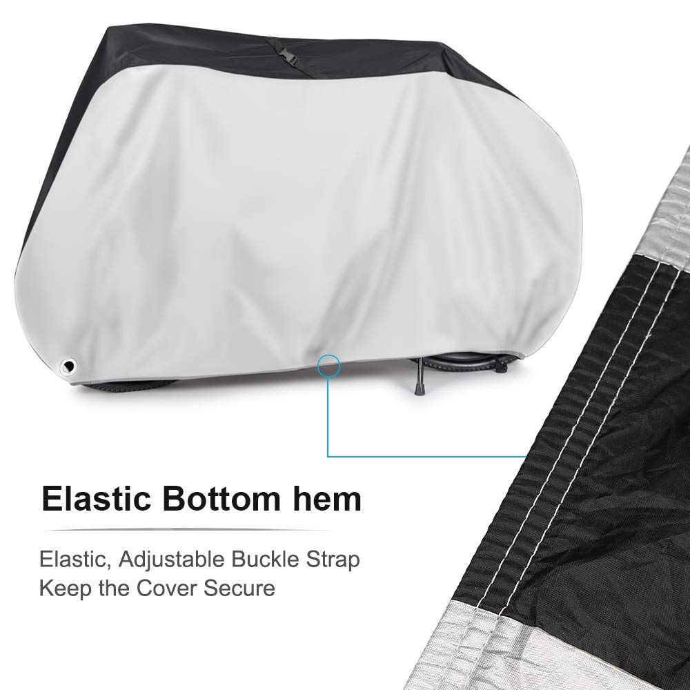 Housse de vélo,Housse de pluie imperméable en nylon 190T Protection contre la pluie UV,200x110x70cm,Argent - 3