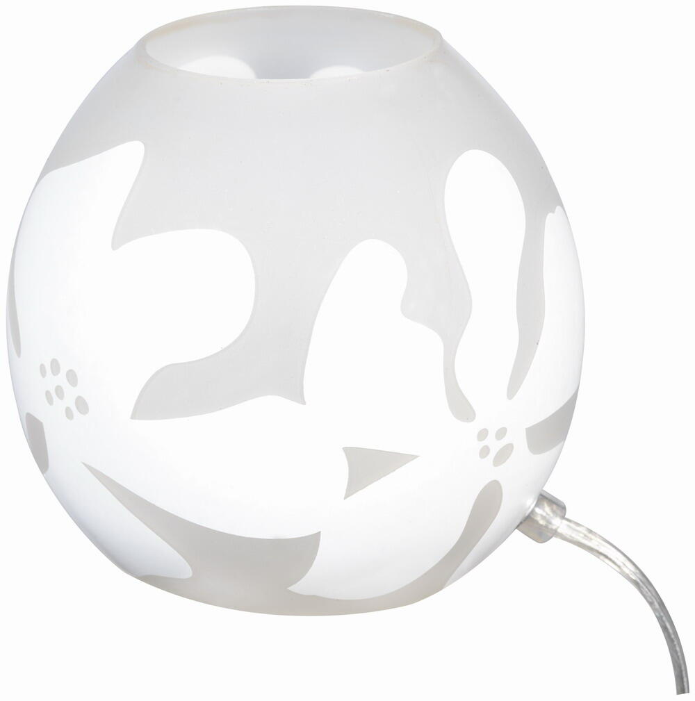 INSPIRE - Candeeiro de mesa ALOHA - Candeeiro de mesa com padrão floral - 1 x E14 40W - IP20 - 14 x 15 cm - Vidro - Branco - 2