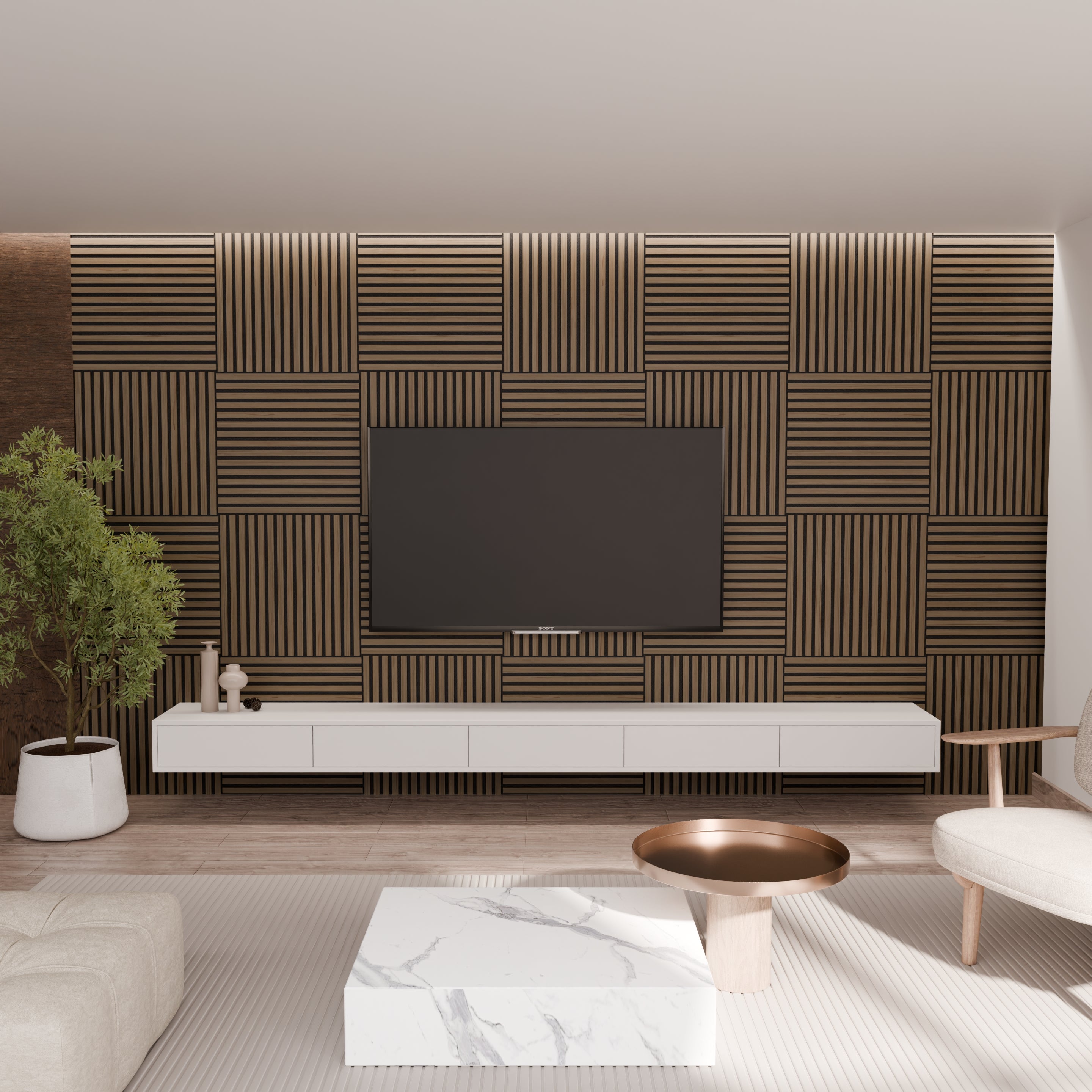 Lot 4 pièces – Panneau Acoustique – Noyer – Feutrine Noir – 60x60cm - 2