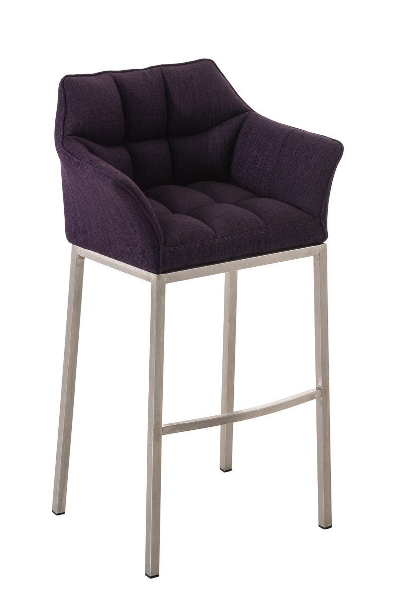 Taburete de bar damaso en tela & con base de 4 pies lila|acero inoxidable