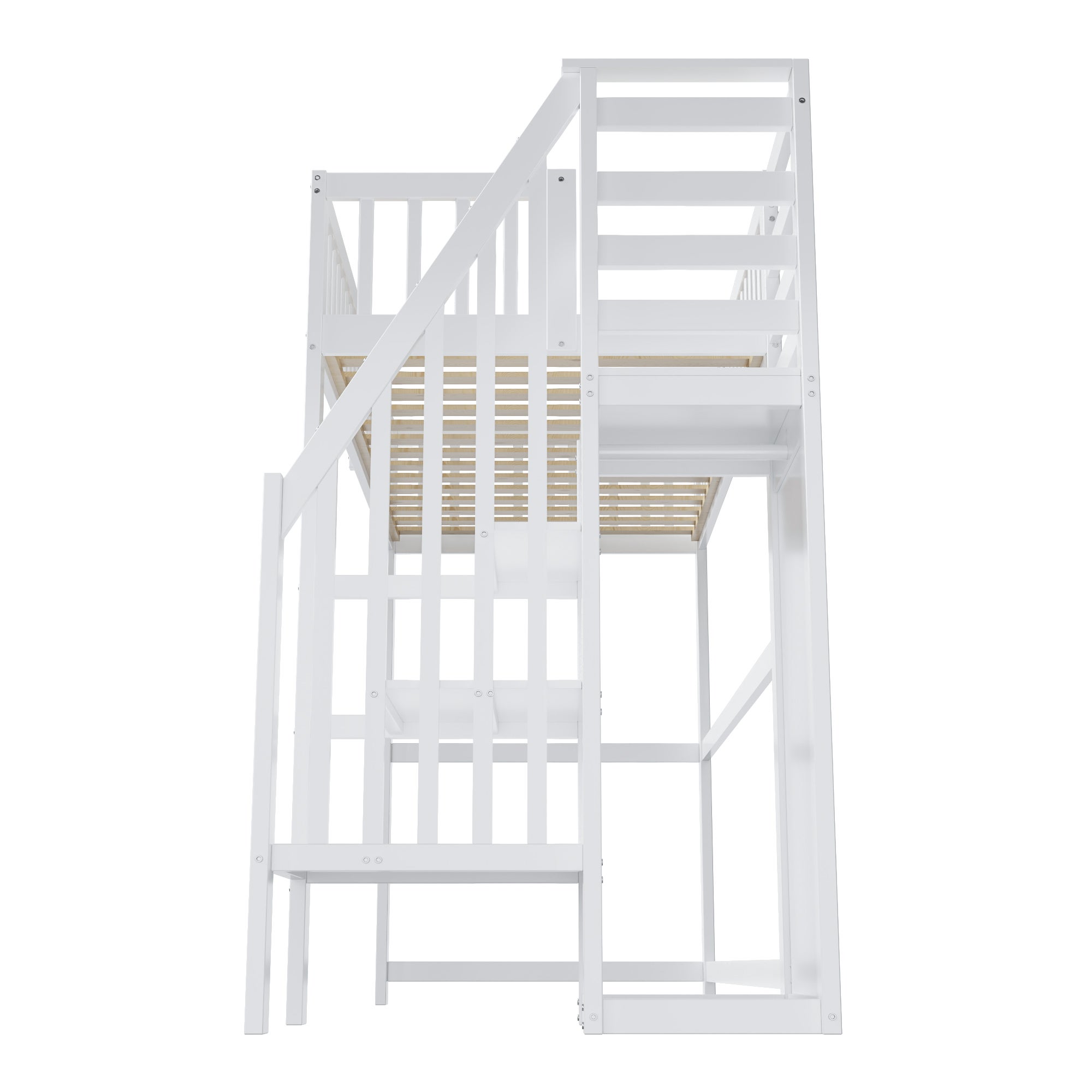 Lit mezzanine 90x200cm en bois - avec une armoire - Blanc - 7