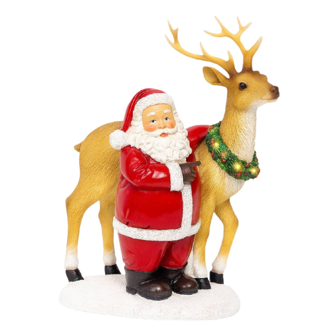 Statuetta di Babbo Natale con pacco regalo e in poliestere