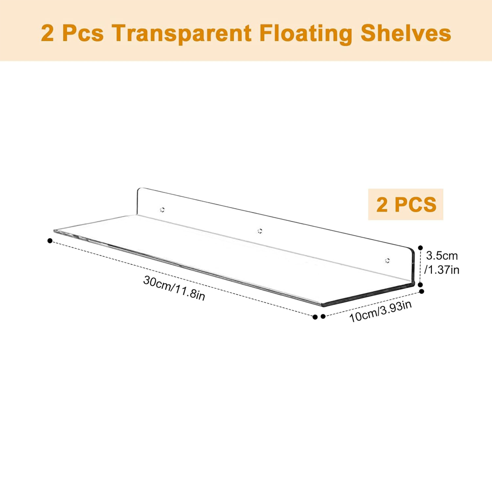 Lot de 2 Étagères Murale sans Percer, Etagere Adhesive Transparente en Acrylique, Etagere Murale sans Vis, Trou psansour Salle de Bain, Cuisine - 3