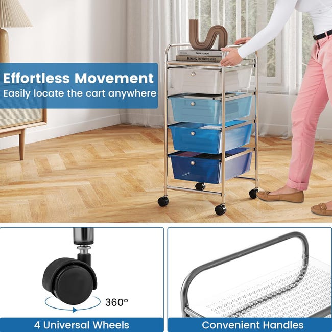 Organizzatore Compatto 3 Cassetti In PS, Per Scrivania E Ufficio, 16,8x16,8x16,5 Cm (Blu)