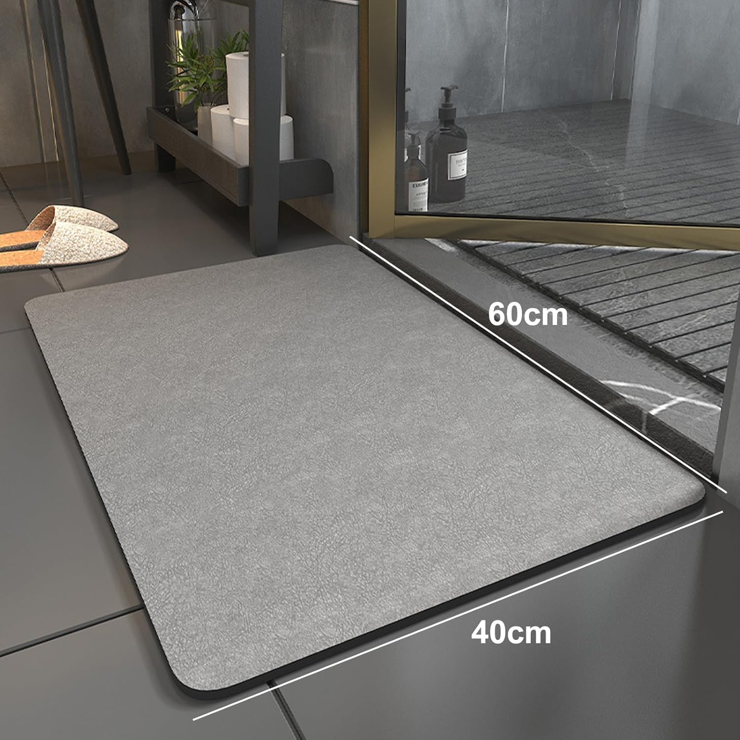 Tapis de bain en diatomite 40 x 60 cm, séchage rapide et excellente capacité d'absorption, gris - 4