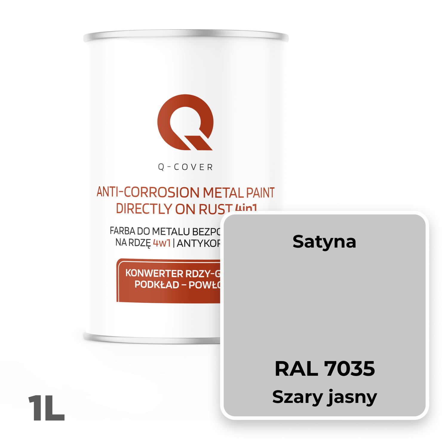 Farba do Metalu Prosto na Rdzę 4w1 Q-Cover Szary jasny RAL7035 Satyna 1L - 2