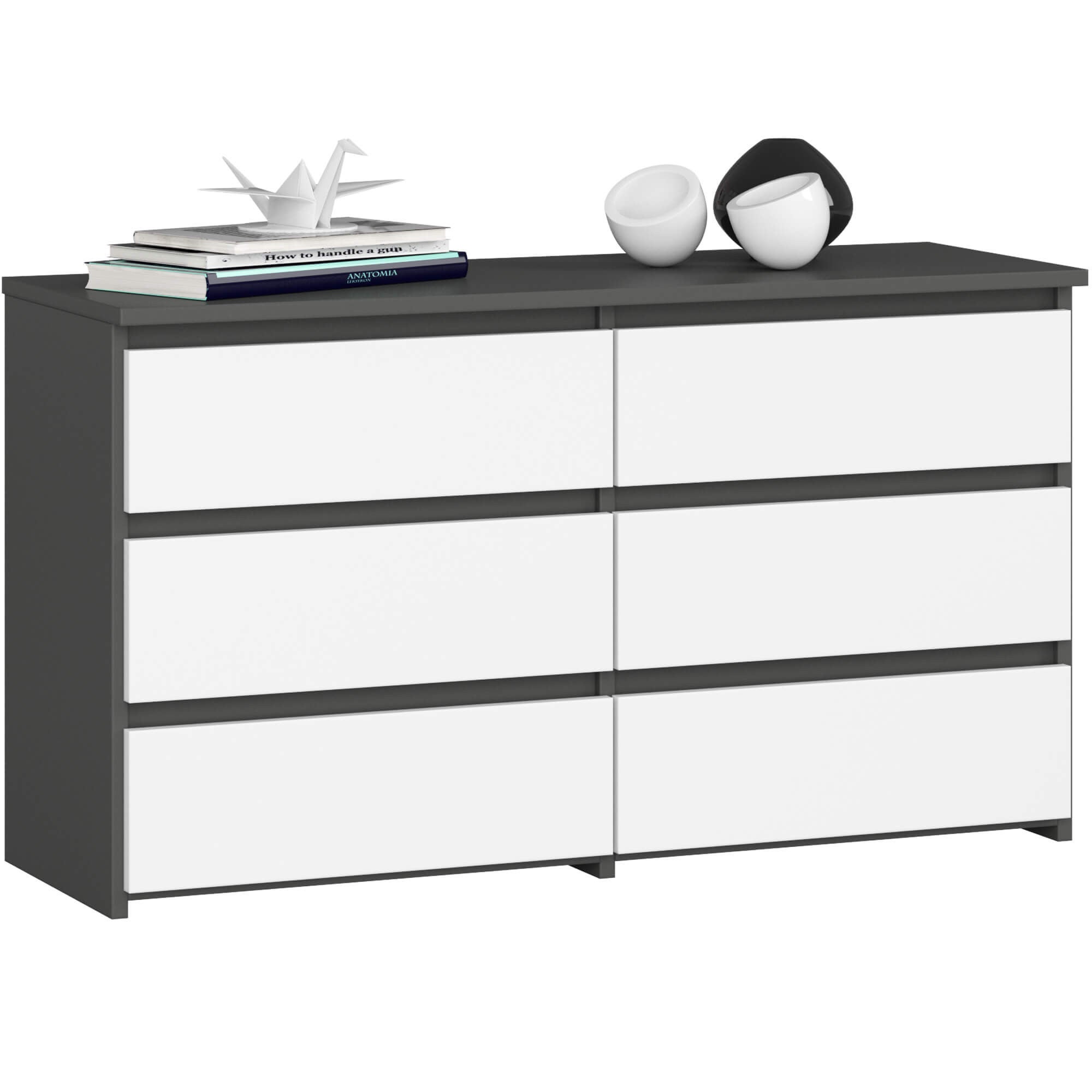 Komoda AKORD CL100 Grafit Szary 100 cm 6 szuflad kolor Biały mat 100x35x57 cm