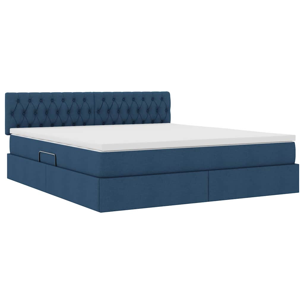 Lit avec rangement et matelas bleu 180 x 200 cm en velours - 5