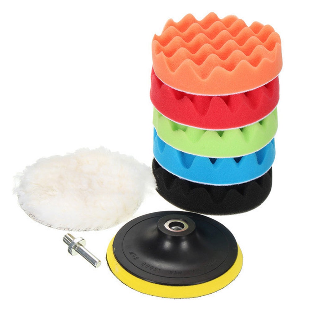 Kit de 8 disques de polissage pour voiture, Polissage Cire Glace, 5 éponges, 1 laine, 1 support adhésif, Compatible avec polisseurs buffers - 5