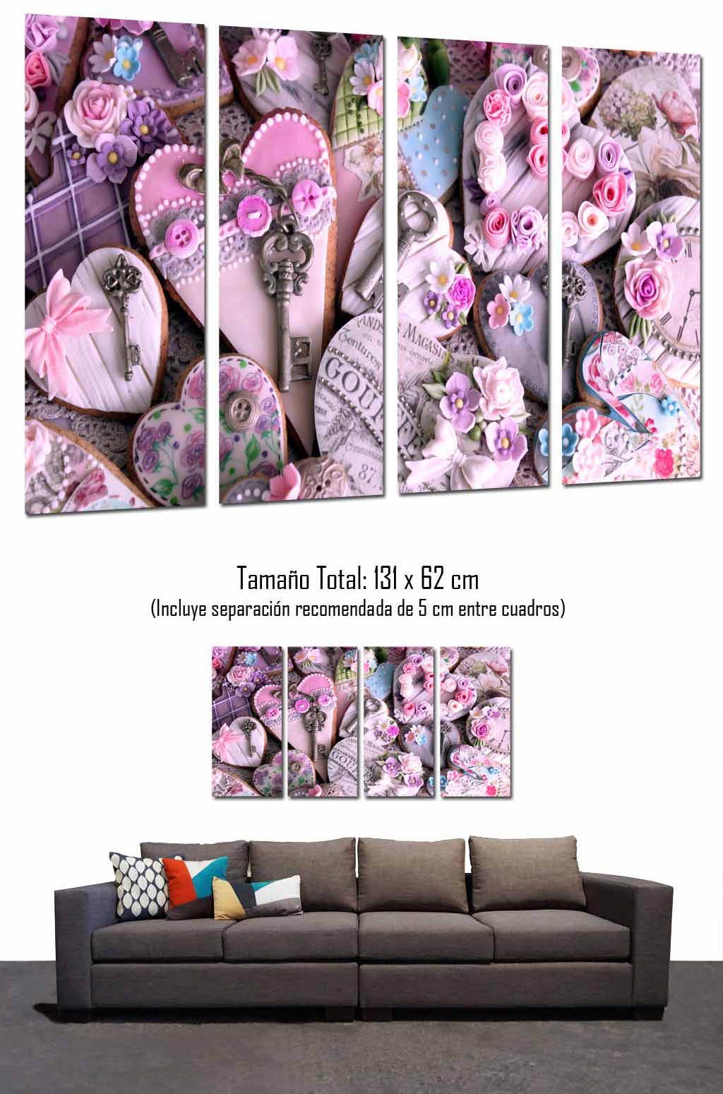 XIANGPEIFBH Stampa Su Tela Pittura Rosa Amore Cuori Con Lettere Cornice Decorativa Soggiorno Murale Poster E Quadri Artistici 30x50 Cm X3 /11,8 "x 19,7" Con Cornice - Foto 5